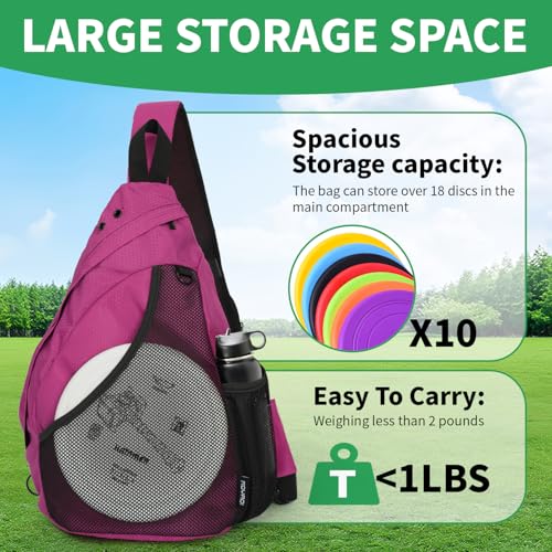 MOYAQI Disc Golf Bag with Retriever Holder and Storage Pockets, Disc Golf Backpack with 8-10 Disc Capacity, Padded Adjustable Strap and Back Panel, Lightweight and Durable - color: Rose pink