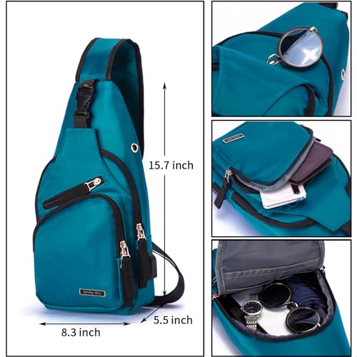 Seoky Rop Men Women Sling Backpack Nylon Water Resistant Shoulder Chest Crossbody Sling Bag with USB Charging Port - color: Dark Green