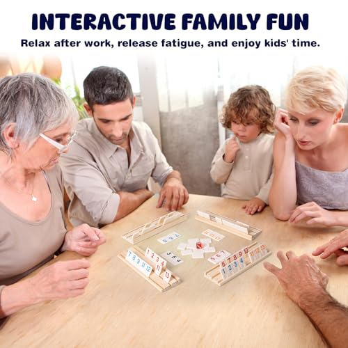 Rummy Cube Game Set, 106 Rummy Tiles with 4 Wooden Racks/Trays, Portable Carrying Case, Classic Family Board Game for Travel and Fun Gatherings - style: 4 players with 106 tiles