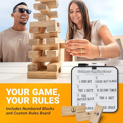 GoSports Giant Wooden Outdoor Stacking Game – Stacks Up to 3 ft – Large Toppling Tower with Case for Yard Games, Family Game Night, Camping, and Parties - color: Brown