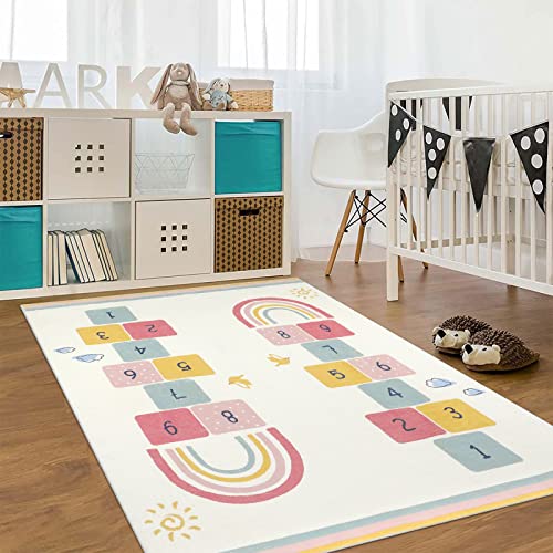 Topotdor Rainbow Sky Hopscotch Game Rugs,Kids Play Area Rugs Soft Floor Carpet for Bedroom Playroom Nursery,Great Gift for Girls & Boys,47" x 71" - size: 47" x 71"