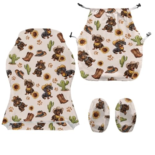 Suobstales Dachshund Paw Sunflower Cactus Cowboy Pattern Gaming Chair Cover, Stretchy 4pc/Set Ergonomic Office Computer Game Chair Slipcovers with Armrest Covers/Back Covers/Seat Cover - color: Dachshund Paw Sunflower Cactus Cowboy