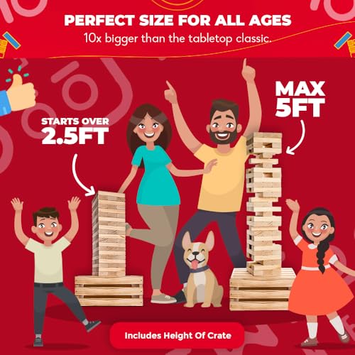 SWOOC Games - Premium Giant Tower Game | 60 Blocks + Storage Crate/Outdoor Table | Stacks up to 5ft | Jumbo Yard Games for Adults and Family | Giant Outdoor Set | Big Backyard Fun | Large Lawn Size