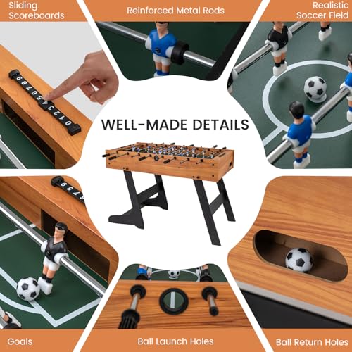 Goplus Folding Foosball Table, 48'' Full Competition Size Soccer Table for Adults Family Night, Game Room, Party - color: Natural