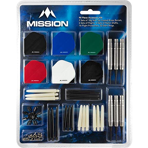 Mission 90pc Soft Tip Dart Set Accessory Kit, 18g Barrels (2 Sets), Flights & Shafts (6 Sets Each), Flight Protectors (16) & Stem Rings (32)