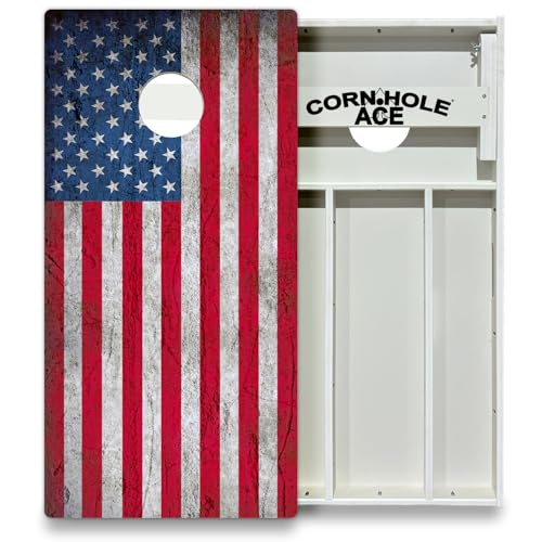 CornholeAce American Flag Series All Weather Pro Cornhole Board Set - Waterproof 4x2 Regulation Size, Made in USA, Triple Wide Legs, 3/4" PVC, Tournament Boards, Rainproof Outdoor Set (2 Boards) - color: USA Flag
