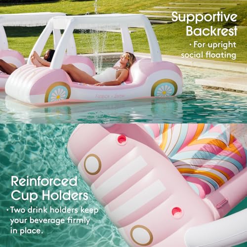FUNBOY Giant Inflatable Luxury Golf Cart Pool Float, Two Cup Holders, Removable Fringe Shade, Float for Summer Pool Party and Entertainment - color: Barbie Golf Cart