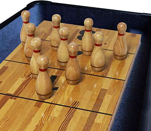 Shuffleboard Bowling Pin Set with 10 Pcs Premium Hardwood Bowling Pins Durabel Triangular Pinsetter Resin Bowling Ball and Carrying Bag, Fun for Shuffleboard Games - color: Nature-Red