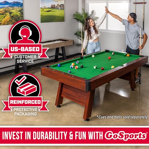 GoSports 7 and 8 ft Pool Tables with Wood Finish - Gray, Black, or Green Felt - Billiards Game Room Table for Adults & Family - Accessories Not Included - style: 7 ft Green