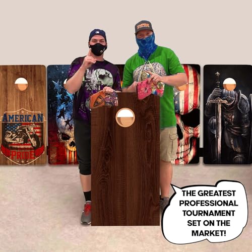 Wood Grain Series - Premium Cornhole Boards w Cupholders and a Handle - Includes 2 Regulation 4' x 2' Cornhole Boards w Premium Birch Plywood and 8 Cornhole Bags - style: 1379