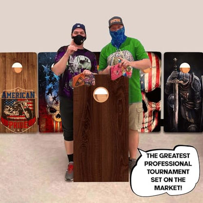 Wood Grain Series - Premium Cornhole Boards w Cupholders and a Handle - Includes 2 Regulation 4' x 2' Cornhole Boards w Premium Birch Plywood and 8 Cornhole Bags - style: 1379