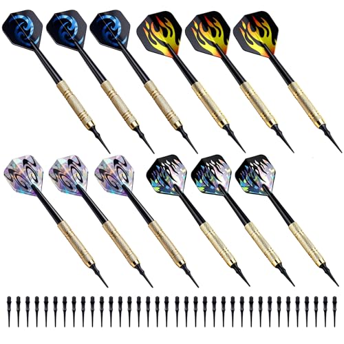 12 Pack Soft Tip Darts Set 14 Grams Darts Soft Tip Set Kit Professional Darts with Drat Flights and Soft Tips for Dartboard