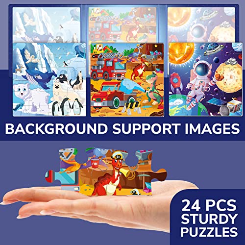 QUOKKA Magnetic Toddler Puzzles Ages 2-4 - 24 Pieces Kids Puzzles Ages 3-5 - Travel Games for Kids 4-6 Boys and Girls - Learning Animal, Space, Dino Car Airplane Road Trip Activities - style: 6. SPACE 24 PCS