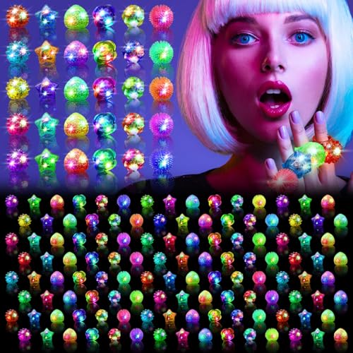 OLUPP Light Up Rings, Glow In The Dark Party Supplies, 6 Style Flashing Glow In The Dark Rings - style: 150 Pack