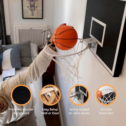 CALIKIWIPROS Mini Basketball Hoop Set Pro League Decorative Solid Wood Wall Mount, Includes 9’ Hoop & 5 mini Basketballs, Classic Look with Colors Matching Some pro Teams. - style: Pro Jr Black white