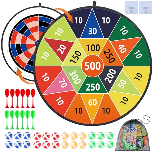 29" Large Dart Board for Kids,with 24 Sticky Balls+12 Sticky Darts,Indoor/Sport Outdoor Fun Party Play Game Toys,Birthday for 3 4 5 6 7 8 9 10 11 12 Year Old Boys Christmas Girls - style: 29in-2in1-2in1-100+500 Scores Target With 24 balls 12 darts