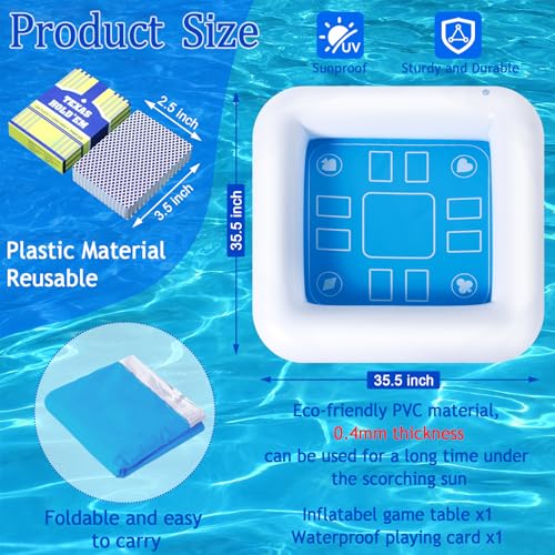 Pool Inflatable Game Table with Waterproof Playing Cards(35.5 inches×35.5 inches,Blue/White) - size: 1 Set