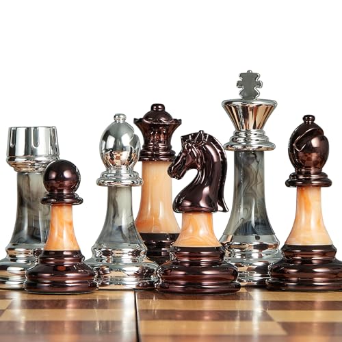 Vamslove Heavy Weighted Acrylic Chess Pieces Only with Leather Base-3.5'' King with Storage Slots-Extra 2 Queens-34 Staunton Tournament Chessmen for Chess Set or Replacement of Missing Pieces