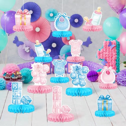 Gender Reveal Decoration Set - Includes Baby Reveal Table Decorations with Honeycomb Centerpiece for Boy or Girl Baby Shower Party Decoration - style: Gender Reveal