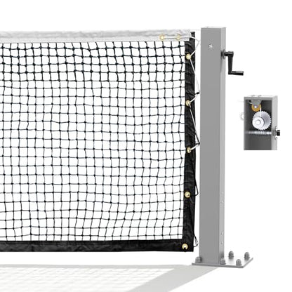 Katop Surface Mount Tennis Net Posts with Heavy Duty Double-Layer Tennis Net, 4'' Square Aluminum Alloy Posts, Unique Built-in Winder Design, ITF Compliant, Sturdy and Durable - color: Silvery Gray