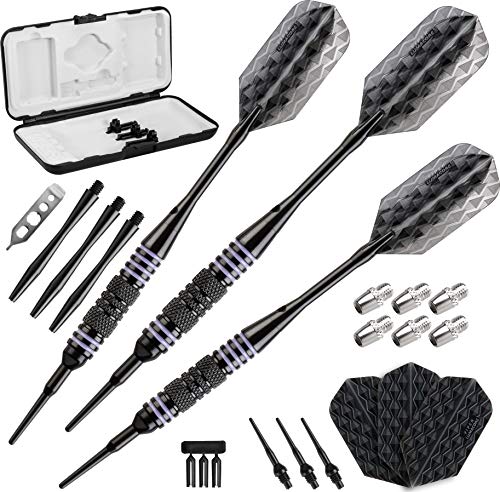 Viper by GLD Products Bobcat Adjustable Weight Soft Tip Darts with Storage/Travel Case - size: 16 Grams (Adjustable to 18 and 19 Grams), style: Black Coated Brass with Purple Rings