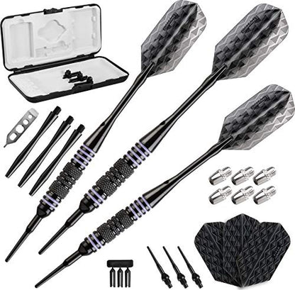 Viper by GLD Products Bobcat Adjustable Weight Soft Tip Darts with Storage/Travel Case - size: 16 Grams (Adjustable to 18 and 19 Grams), style: Black Coated Brass with Purple Rings