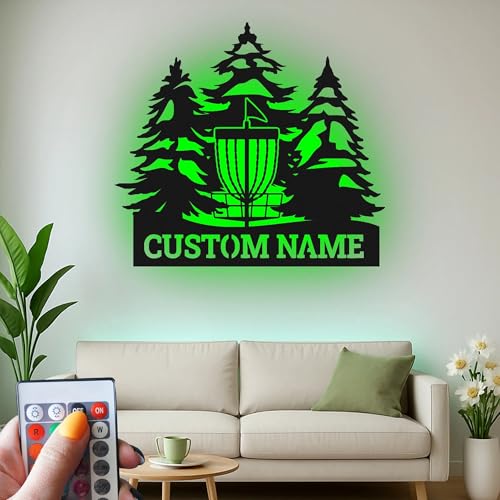 Custom Disc Golf Basket Led Light Metal Wall Art Personalized Gift for Disc Golfers Outdoor Decor for Enthusiasts