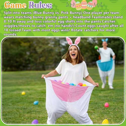 22 Pcs Granny Pant Yard Game Easter Game Set Giant Bunny Pant Easter Egg Ear Headband for Family Reunion Gathering Yard Backyard Lawn Outdoor Indoor Carnival Party Activity Supply