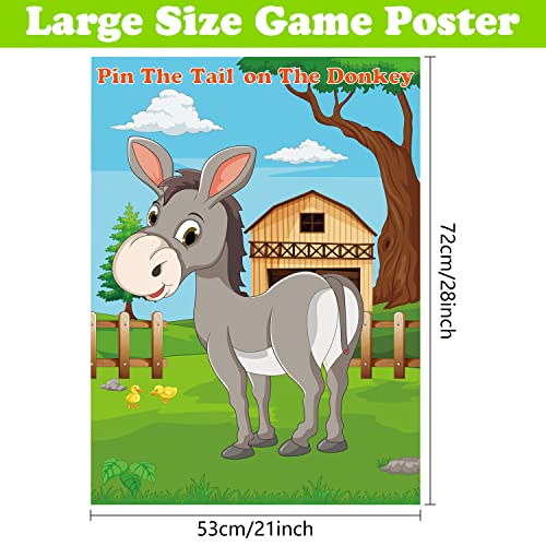 PLULON Pin The Tail on The Donkey Party Game for Kids, Donkey Themed Animal Birthday Party Games Donkey Poster with Tail Stickers for Kids Farm Animal Donkey Party Favors Home Wall Decorations - style: Donkey