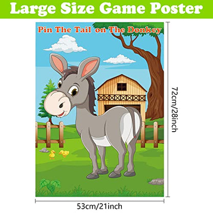 PLULON Pin The Tail on The Donkey Party Game for Kids, Donkey Themed Animal Birthday Party Games Donkey Poster with Tail Stickers for Kids Farm Animal Donkey Party Favors Home Wall Decorations - style: Donkey