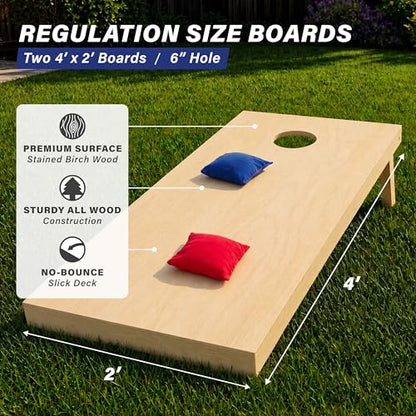 GoSports Solid Wood Premium Cornhole Sets - Choose 4 x 2 ft or 3 x 2 ft - Game Boards Include Set of 8 Cornhole Toss Bags - style: Regulation Size (4ft x 2ft)