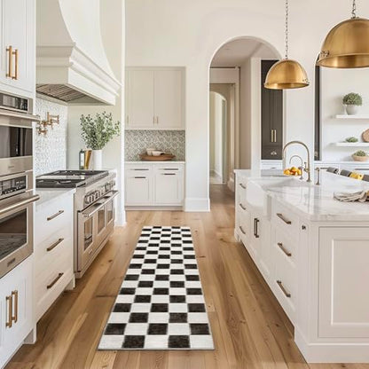 EverGrace Checkered Plaid Area Rug 2x8, Soft Fuzzy Faux Wool Rugs Washable Anti Slip Rugs Long Runner Rug Carpet for Entryway Bedroom Living Room Hallway Kitchen Dining Room and Laundry Room, Black - color: Black, size: 2' x 8' (Runner)