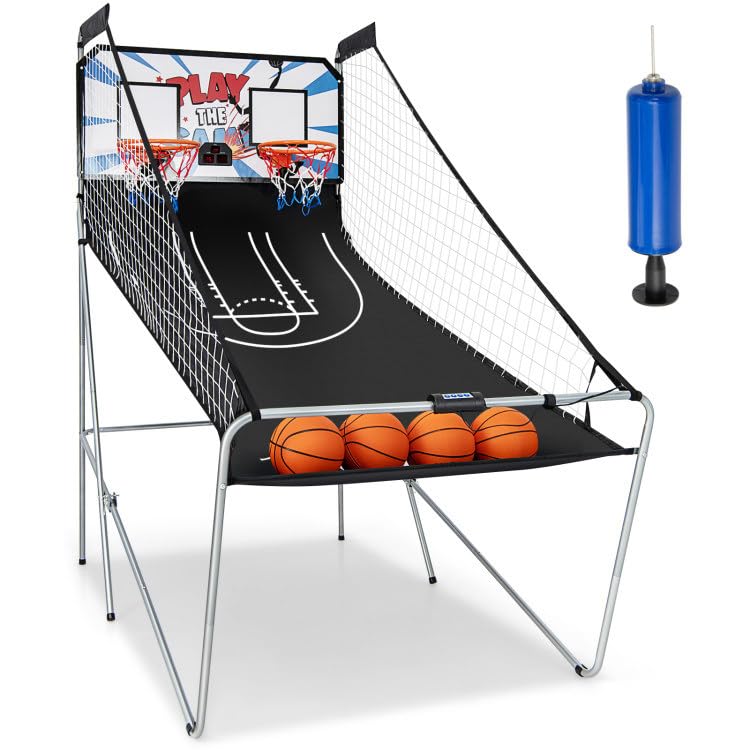 Basketball Arcade Machine: Foldable Indoor Dual Shot Electronic Basketball Game with 4 Balls | 8 Game Modes | Electronic Scoreboard