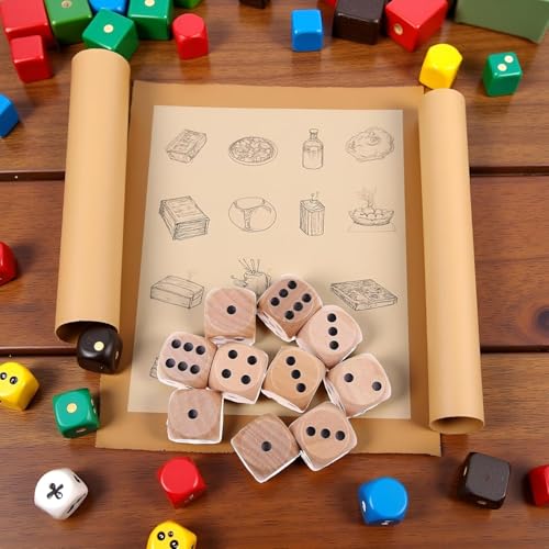 20Pcs Wooden D6 Dice Set, 20mm Round Corner, 6 Sided Gaming Dice for Adults Standard Game Dice