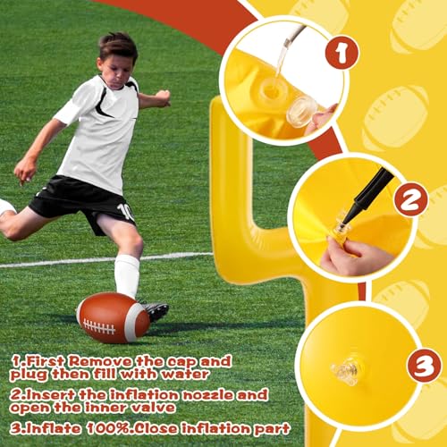 Meooeck 10 Pcs Football Party Supplies Kit,2 Inflatable 70.8'' Jumbo Football Goal Post and 8 Blow Up Footballs for Tailgate Outdoor Celebrations & Themed Day Party Game