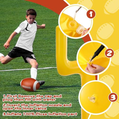 Meooeck 10 Pcs Football Party Supplies Kit,2 Inflatable 70.8'' Jumbo Football Goal Post and 8 Blow Up Footballs for Tailgate Outdoor Celebrations & Themed Day Party Game