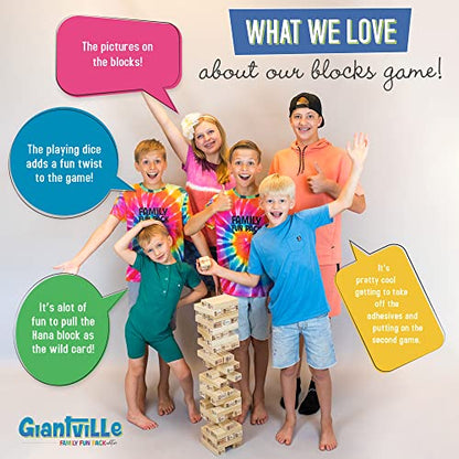 Giantville Giant Tumbling Timber Toy - Premium Pine Wood Life-Size Blocks Tower - Big Floor/Board Indoor/Outdoor Yard Game for Kids & Adults - 54-Blocks + Red Storage/Carry Bag - Grows Almost 4-Feet - size: X-Large