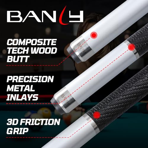 Banly Carbon Fiber Pool Cue Stick - Billiard Pool Stick for Adults, Low Deflection Pool Stick with Metal Ring Professional Cue Stick with Box Case - color: Silver