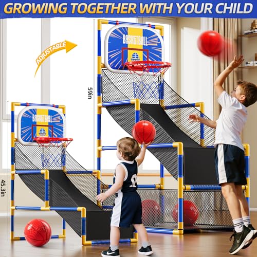 Arcade Basketball Game Indoor, Kids Ajustable Basketball Hoop, Outdoor Carnival Sports Play Toy with 4 Balls and Air Pump, Educational Birthday Gift for Boys Girls 3 4 5 6 7 8 Year Old (Blue)