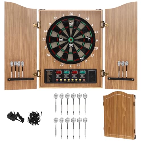 Electronic Dart Board with Cabinet Set, 18-Inch Dart Boards for Adults, Automatic Scoring LED Display Scoreboard, Soft Dartboard 27 Games, 243 Variants, 16 Players, Includes 12 Darts with 88 Tips