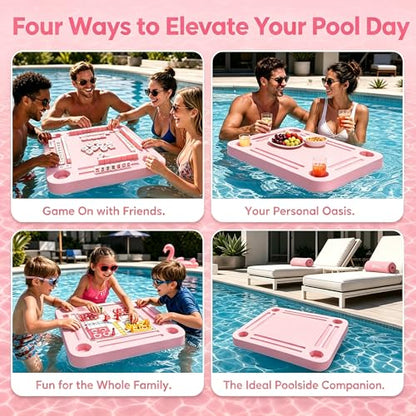 TheClouds Floating Mahjong Table for Pool, 31.5" x 31.5" Waterproof Mahjong Table, Floating Mahjong Board & Game Tray for Hot Tub, Outdoor Party, Card Games, Poker & Scrabble, Pink - color: Pink