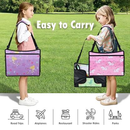 3PCS Kids Travel Tray for Airplane - Toddler Car Seat Table Tray, Road Trip Essentials for Boys & Girls, Carseat Lap Desk for Kids Road Trip Activities (Pink/Green-/Purple) - color: Pink/Green-/Purple--3PCS