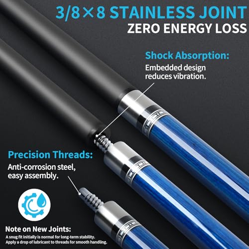 AKLOT Carbon Fiber Pool Cue Stick 58", Billiard Cue Sticks 19-19.5oz, Low Deflection Billiard Stick with 12.5mm Tip, Professional Carbon Fiber Pool Sticks for Adults - color: Deep Sea Gaze