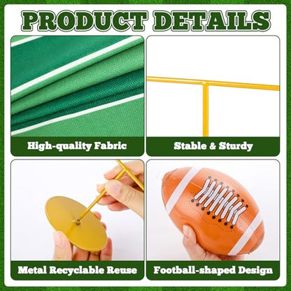 6 Pcs Metal Football Goal Post Party Decorations Kit Includes 2 Metal Football Field Goal Post Centerpieces 1 Sport Field Table Runner 3 Mini Balls for Sports Theme Game Day Birthday Party Table Decor