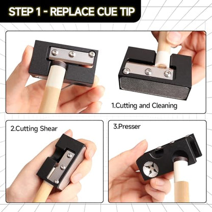 GSE Games & Sports Expert Billiard Pool Cue Tip Tool, Stick Scuffer/Shaper/Aerator/Joint Protector Tool, Billiard Accessories - style: Black 8-in-1 Tool