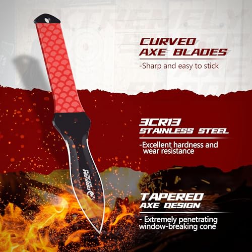 Dream Reach Throwing Axe Set - 6PCS Full Tang Throwing Hatchet with TPR Rubber Sleeve and Protective Sheaths for Recreation and Competition Game - color: Red Set of 6