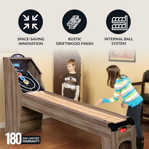 Hathaway Shooting Star 9-ft Arcade Ball Roll and Score Machine Table with LED Electronic Scorer and Sound, Great for Family Recreation Game Rooms, Driftwood