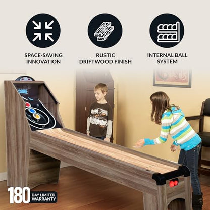 Hathaway Shooting Star 9-ft Arcade Ball Roll and Score Machine Table with LED Electronic Scorer and Sound, Great for Family Recreation Game Rooms, Driftwood