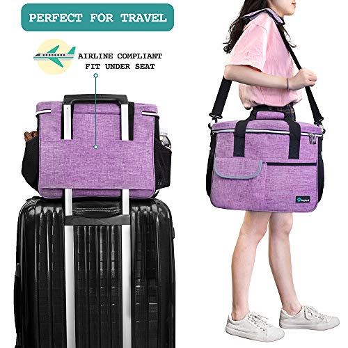 PetAmi Dog Travel Bag Organizer, Pet Travel Kit with 2 Food Containers & 2 Collapsible Dog Bowls, Pet Supplies Tote with Luggage Sleeve, Weekend Road Trip Camping Essentials, Purple, Medium - color: Purple, size: Medium - 14.5"L x 8"W x 12.0"H