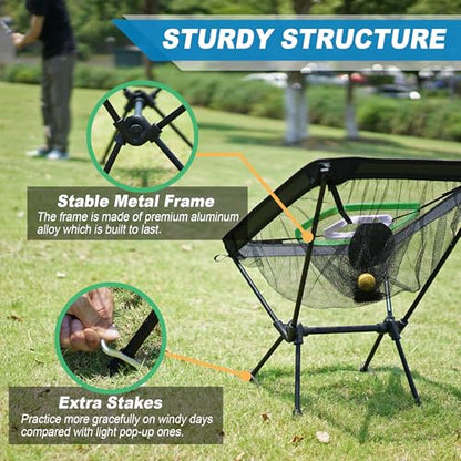 SENSECLUB Foldable Chipping Net with Mat & Balls, Heavy-Duty Practice Golf Net Chipping Target, Backyard Golf Game & Gifts - style: Green +Mat +Balls